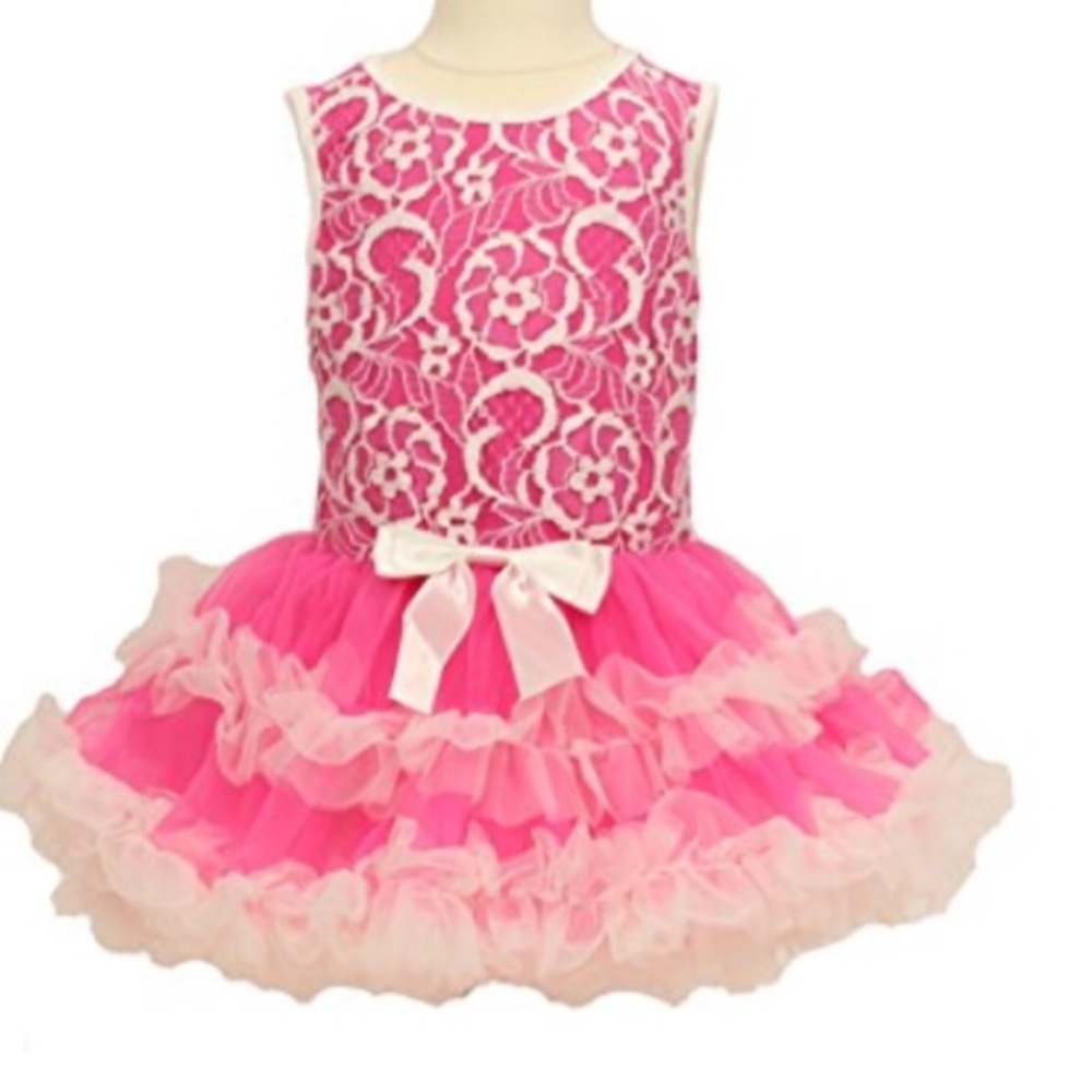 Popatu Girls Hot Pink Lace Petti Dress Ruffles/Bow